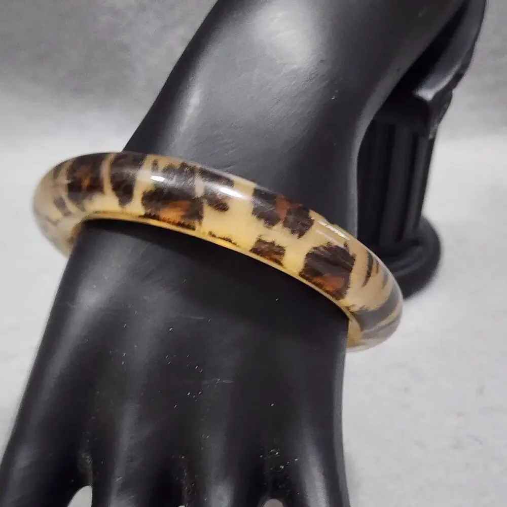 Leopard Animal Print Bangle Bracelet Acrylic-Lucite Vintage 1980s Retro Boho